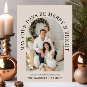 Elegant Arch Photo Merry Bright Christmas Holiday Card