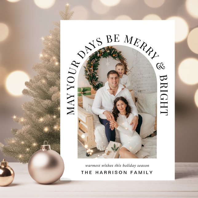 Elegant Arch Photo Merry Bright Christmas Holiday Card (Share the love and warmth of the season with your personalized elegant arch photo Christmas card)