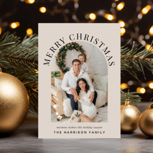 Elegant Arch Photo Merry Christmas Taupe Holiday Card