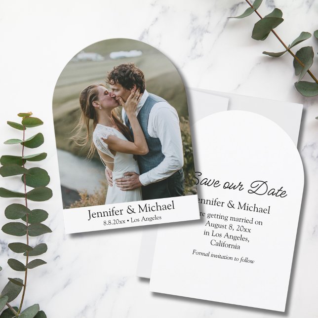 elegant arch photo modern minimal script wedding save the date (Creator Uploaded)