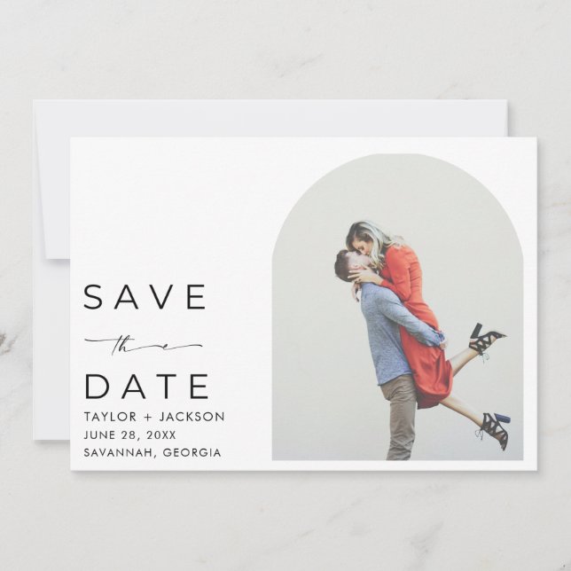 Elegant Arch Photo Modern Wedding  Save The Date (Front)
