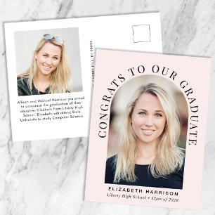 Elegant Arch Photo Pink Graduation Announcement Postcard