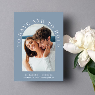 Elegant Arch Photo QR Code Dusty Blue Wedding Invitation