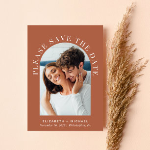 Elegant Arch Photo QR Code Terracotta Wedding Save The Date