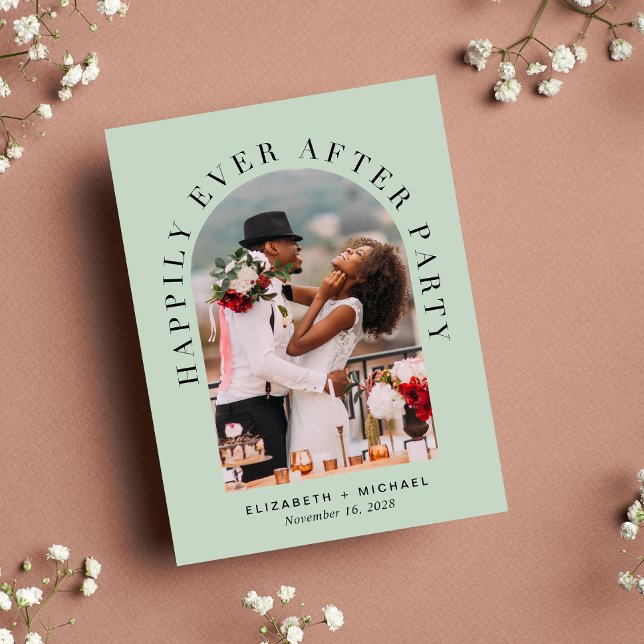 Elegant Arch Photo Sage Wedding Reception  Invitation Postcard (Creator Uploaded)