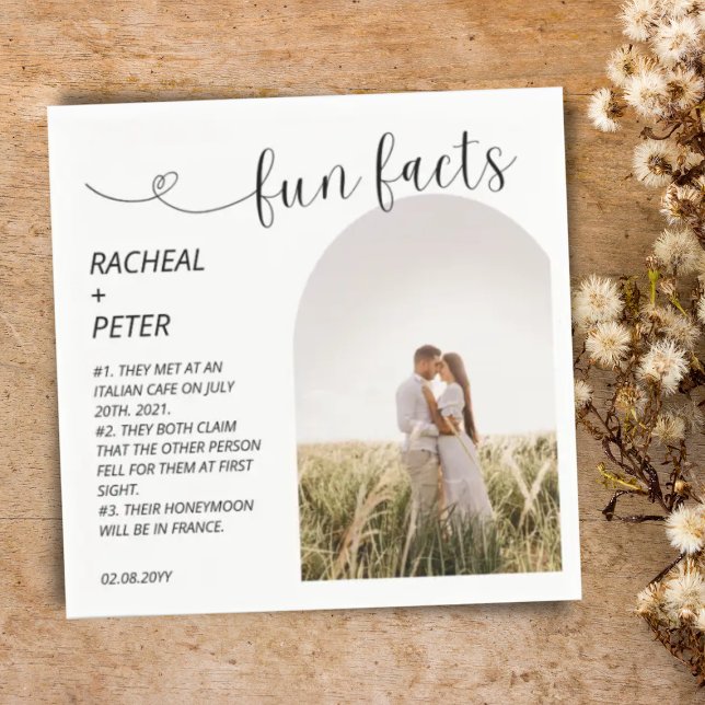 Elegant Arch Photo Script White Fun Facts Wedding  Napkin (Creator Uploaded)