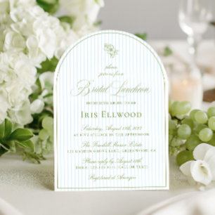 Elegant Arch Sage Green & Blue Bridal Luncheon Invitation