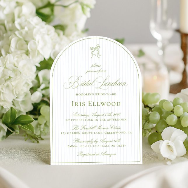 Elegant Arch Sage Green & Blue Bridal Luncheon Invitation (Elegant Arch Sage Green & Blue Bridal Luncheon Invitation)