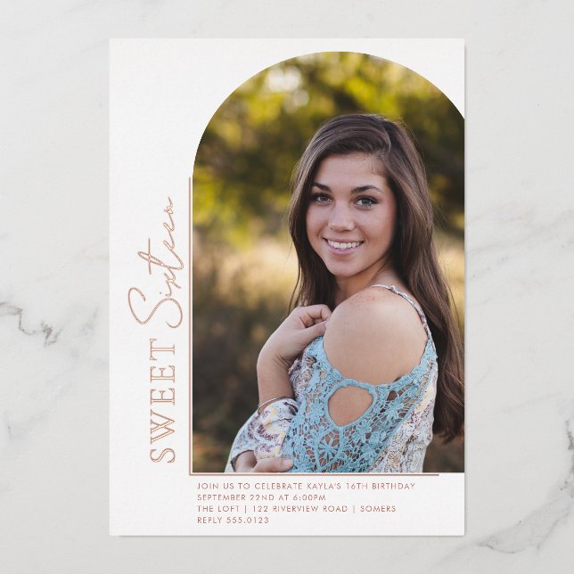 Elegant Arch Shape Sweet 16 Rose Gold Photo (Front)
