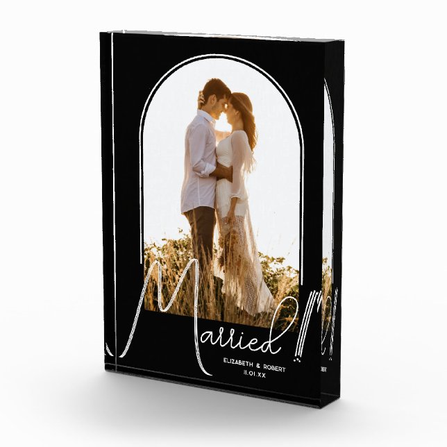 Elegant Arch Wedding Black Photo Block (Right)