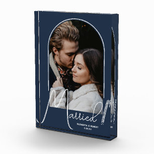Elegant Arch Wedding Navy Blue Photo Block