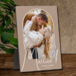 Elegant Arch Wedding Photo Beige Plaque<br><div class="desc">A special keepsake features your wedding photo in an elegant arch design with the text "Married" in chic text along with your names and wedding date on a beige background. Beautiful gift for your family and a fabulous memory to display in your own home. BACKGROUND colour can be changed! MORE...</div>