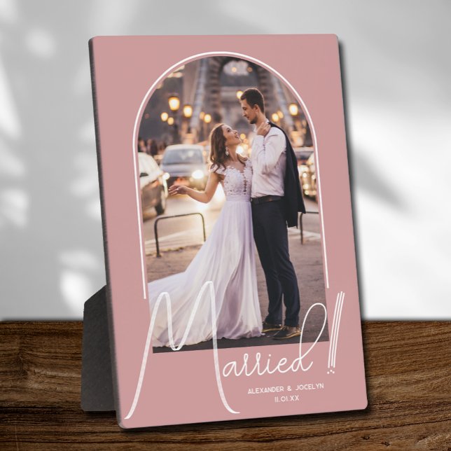 Elegant Arch Wedding Photo Dusty Rose Plaque (Creator Uploaded)