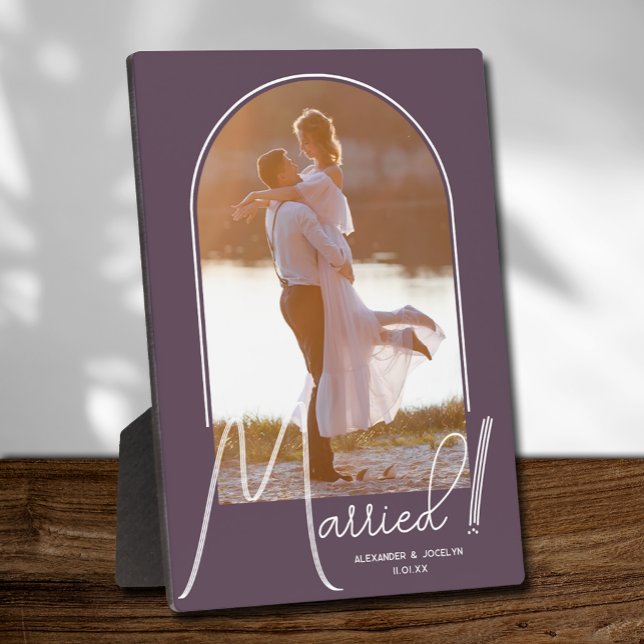 Elegant Arch Wedding Photo Purple Plaque (Creator Uploaded)