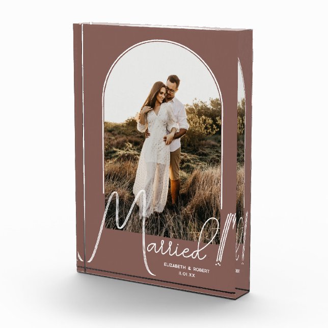 Elegant Arch Wedding Rose Taupe Photo Block (Right)