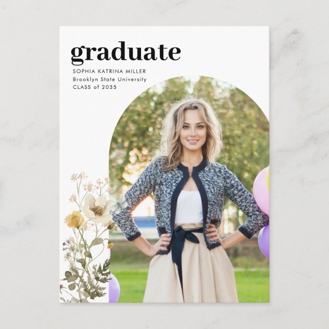 Elegant Arch Wildflower Photo Graduate Graduation Postcard (Front)