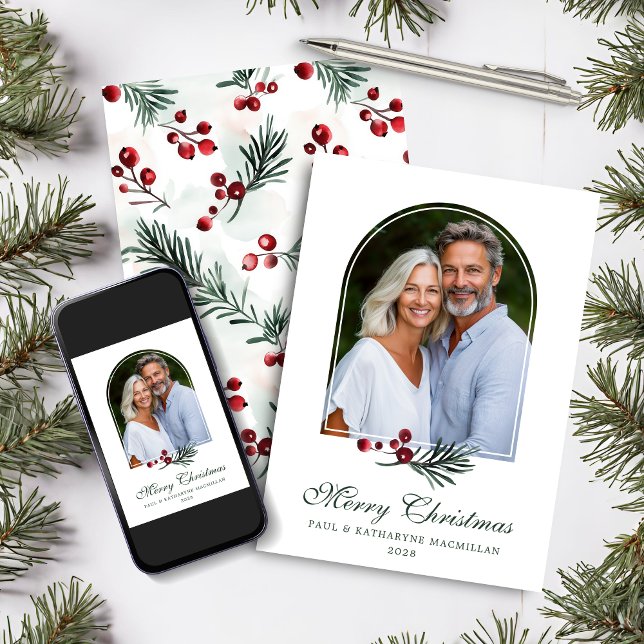 Elegant Arch Winter Greenery Holiday Photo Card (Elegant Arch Winter Greenery Holiday Photo Card)