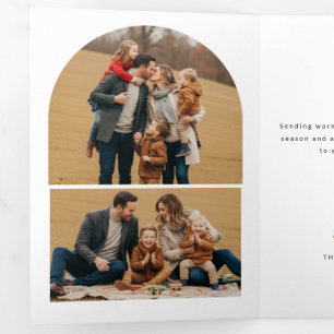 Elegant Arched Layout Family Photo Christmas Tri-Fold Card