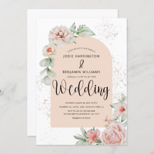Elegant Arched   Spring Peach Floral Wedding Invitation