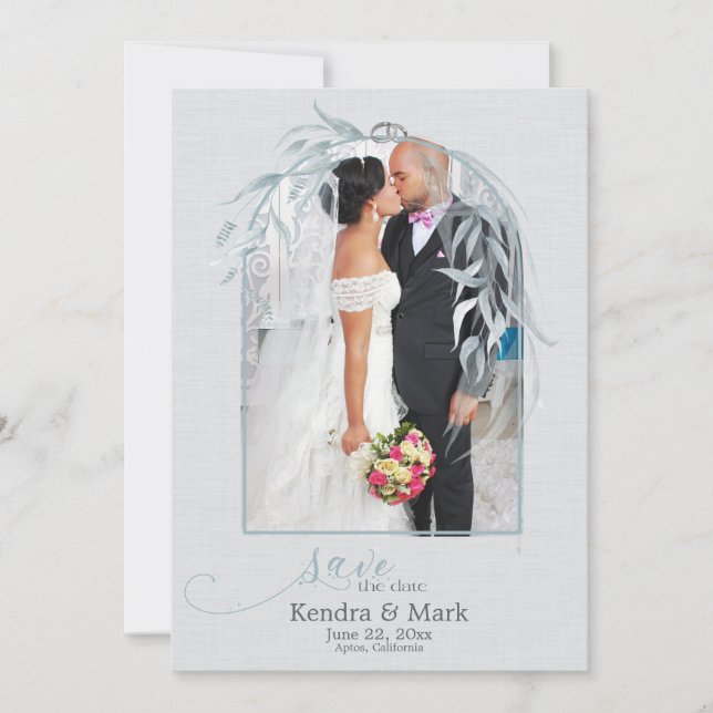 Elegant Archway Pale Blue Eucalyptus Save the Date Invitation (Front)