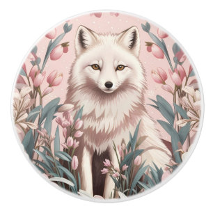 Elegant Arctic Fox Pink Floral Ceramic Knob
