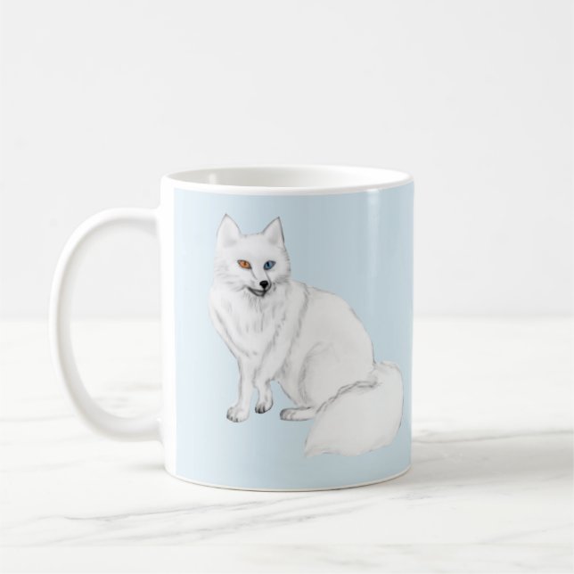 Elegant Arctic Fox with Snowflake Design Mug (Left)