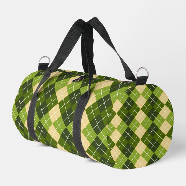 Elegant Argyle Pattern in Green and Yellow Diamond Duffle Bag (Left Corner)