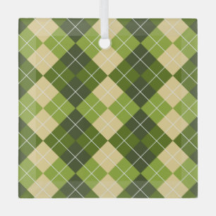 Elegant Argyle Pattern in Green and Yellow Diamond Glass Tree Decoration