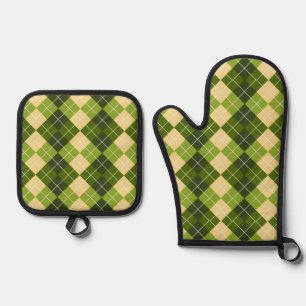 Elegant Argyle Pattern in Green and Yellow Diamond Oven Mitt & Pot Holder Set