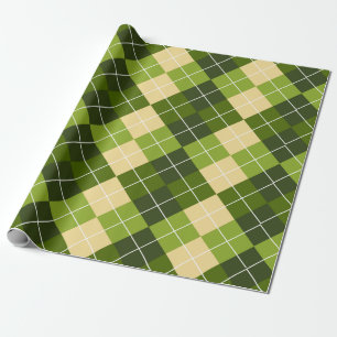 Elegant Argyle Pattern in Green and Yellow Diamond Wrapping Paper