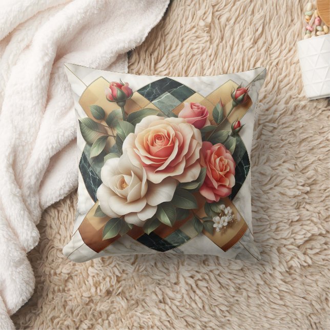 Elegant Arrangement of Colourful Roses on Marble Cushion (Blanket)