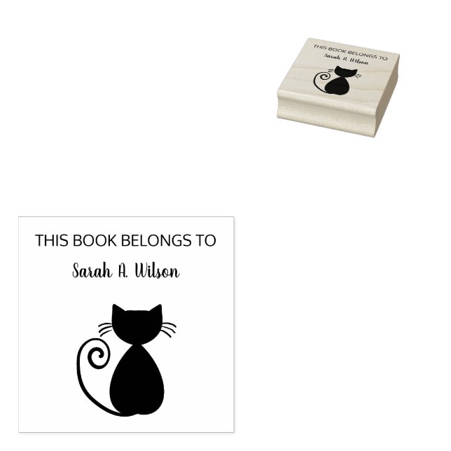 Elegant Art Cat Book Belongs Personalised Book Rubber Stamp (Stamped)