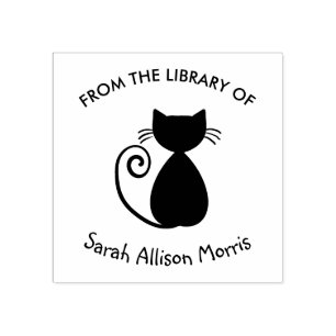 Elegant Art Cat From the Library Personalised Rubber Stamp