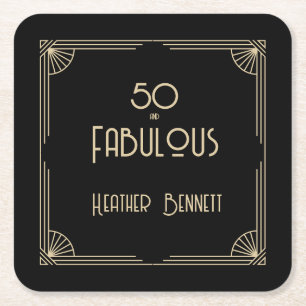 Elegant Art Deco 50 and Fabulous Birthday  Square Paper Coaster
