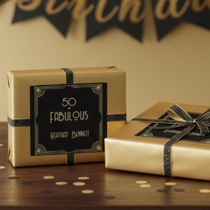 Elegant Art Deco 50 and Fabulous Birthday Square Sticker
