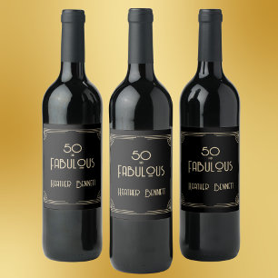 Elegant Art Deco 50 and Fabulous Birthday  Wine Label