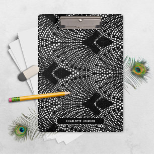 Elegant Art Deco Antracite Retro Peacock Pattern Clipboard