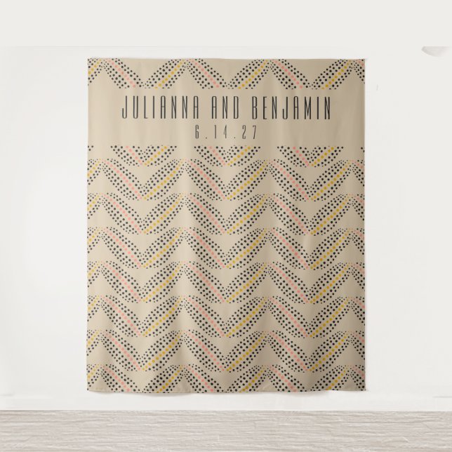 Elegant Art Deco Beige Wedding Photo Backdrop Tapestry (Front)