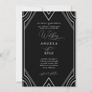 Elegant Art Deco Black and White Wedding Invitation