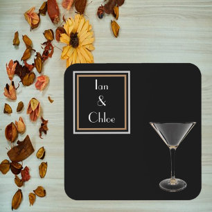 Elegant Art Deco Black Martini Glass Coaster