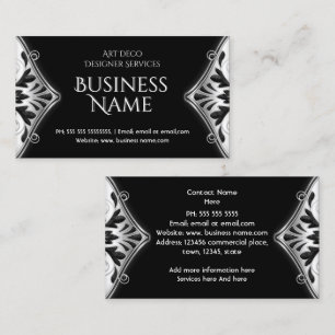 Elegant Art Deco Black Silver Floral Business Card