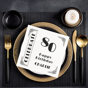 Elegant Art Deco Black & White 80th Birthday Party Napkin