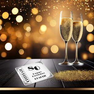 Elegant Art Deco Black & White 80th Birthday Party Square Paper Coaster