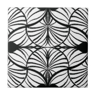 Elegant Art Deco Black & White Gouache Scallops Ceramic Tile