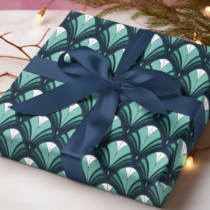 Elegant Art Deco Blue Green Luxury Vintage Pattern Wrapping Paper