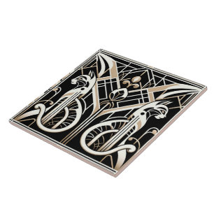 Elegant Art Deco cat Ceramic Tile