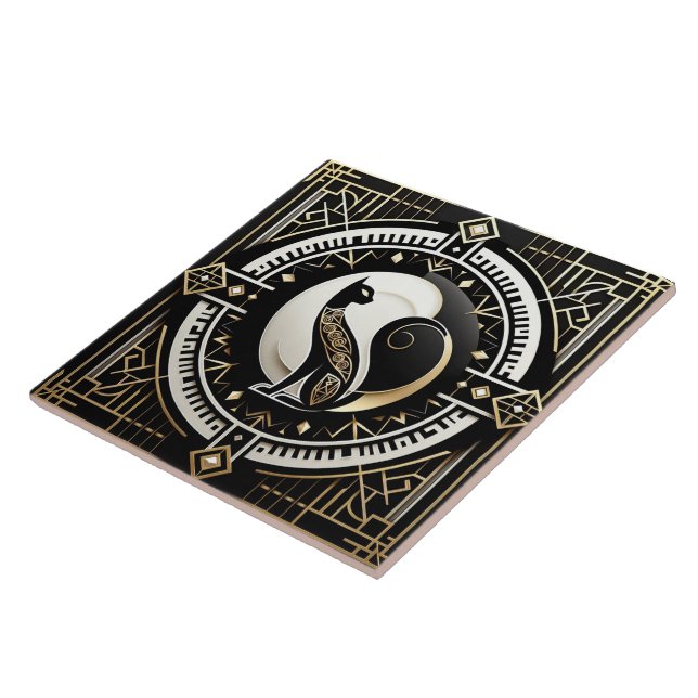 Elegant Art Deco cat  Ceramic Tile (Side)