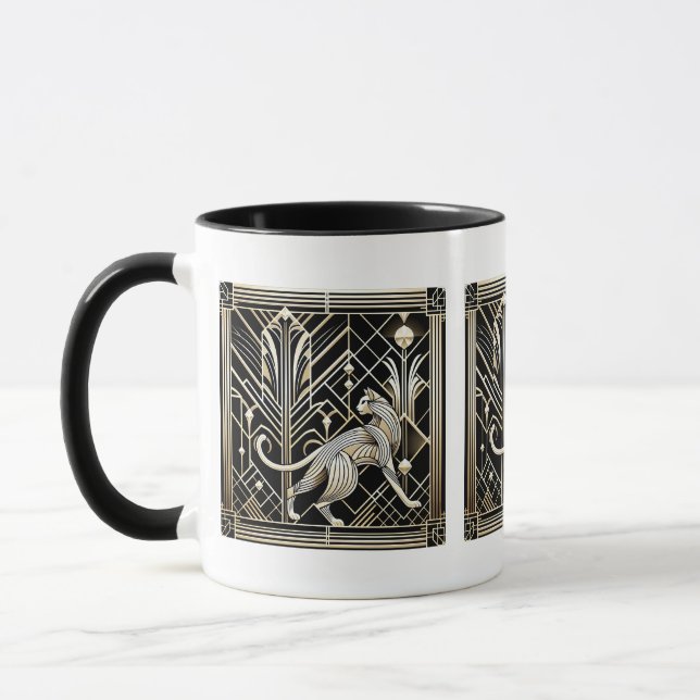 Elegant Art Deco cat  Mug (Left)