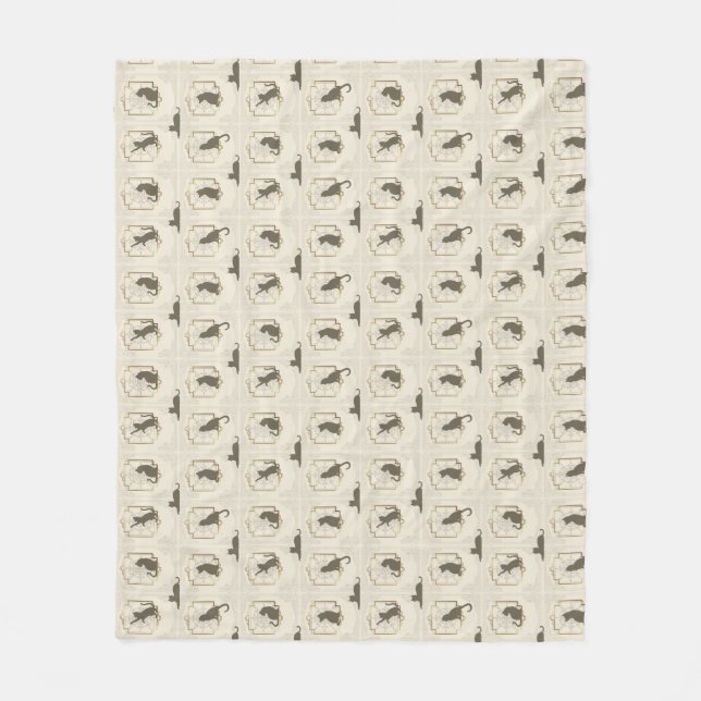 Elegant Art Deco Cats - Beige Fleece Blanket (Front)