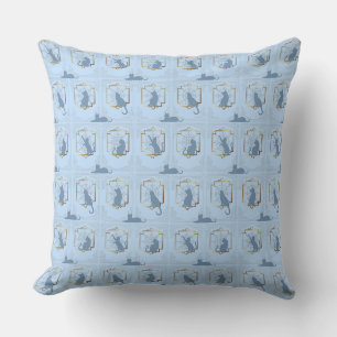 Elegant Art Deco Cats - Blue Cushion